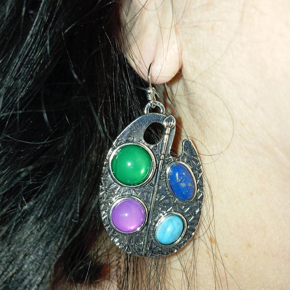Silver Earrings with Multicolor Gemstones - Picture 3 of 6